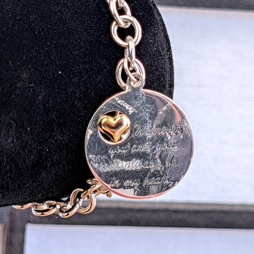 Sterling Silver 925 Heart Disc Charm Bracelet Engraved Always In My Heart 7.5in